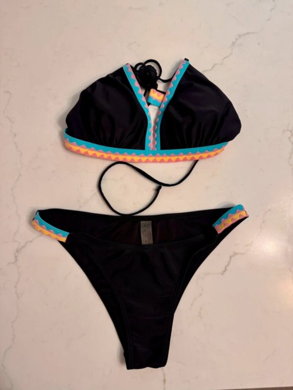 Black Bikini Set with Colorful Trim Size Small